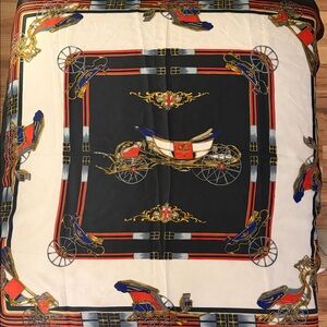 Vintage Silk Sunkyungsa Carriage Print Scarf